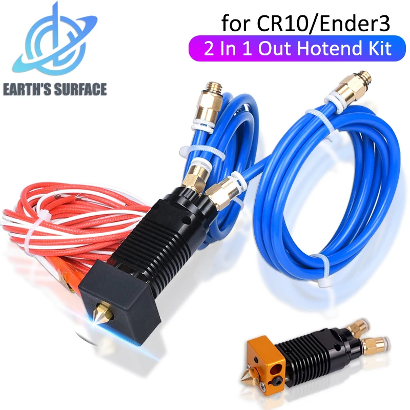 2 w 1 Wyjście Dwukolorowy metalowy hotend z głowicą drukującą z rurką PTFE do części do drukarek 3D CR10 CR10S Ender 3 Series Extruder