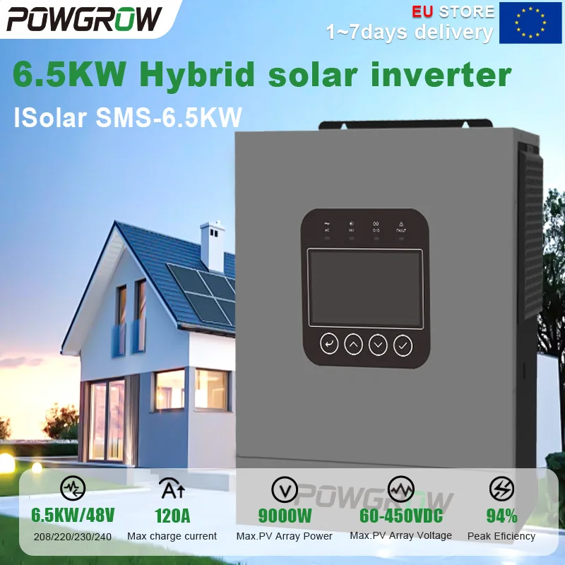 POWGROW 3.6KW 5KW 6.5KW 12KW Hybride Off-Grid Omvormer MPPT Dubbele/Enkele Ingang Zuivere Sinusgolf Werkt Zonder Batterij Lithium/Loodzuur EU Thuisgebruik