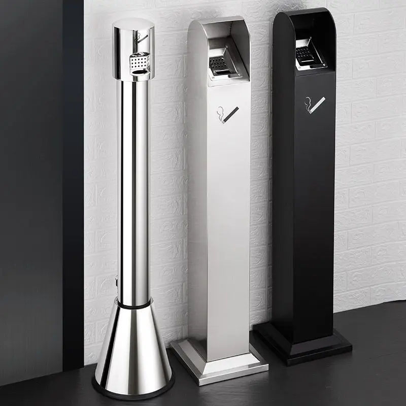 Stainless steel ash barrel round outdoor cigarette butt collection smoke column trash can odor proof indoor shopping mall vertic