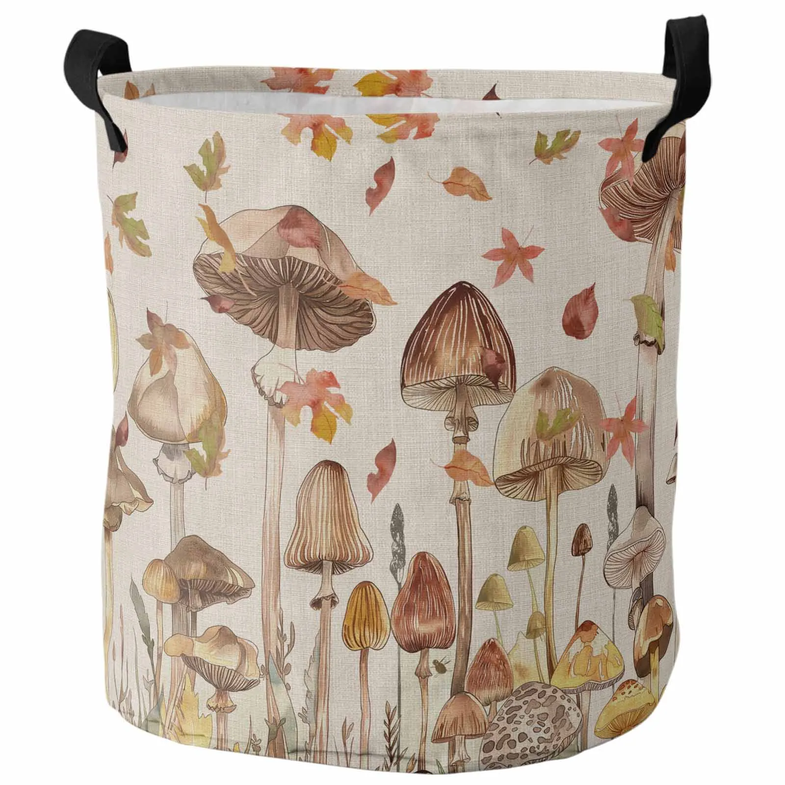 

Autumn Watercolor Mushroom Leaves Dirty Laundry Basket Foldable Waterproof Home Organizer Clothing Children Toy Storage Basket