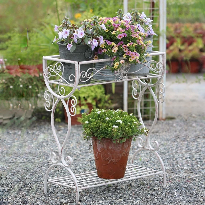 Distress Iron Flowerpot Stand Garden Ornament Outdoor Furniture Garden Pots Planters Flower Pots Rack Flower Stand