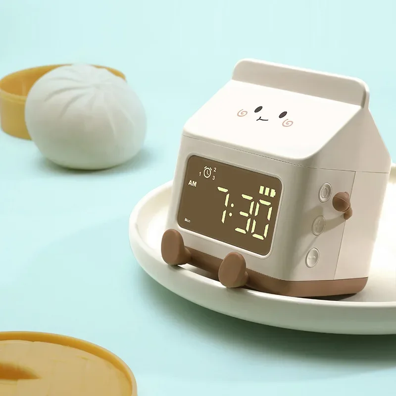 New Mini Creative Milk Box Digital Alarm Clock Date Display Countdown Cute Electronic Bedroom Table Clock Home Decor