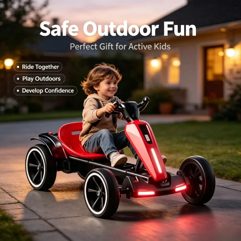 New Portable Electric Go Kart With Bluetooth Music, Foldable 4-Wheeler, No Assembly & Rechar Off-Road Toy Car for Boys/Girls