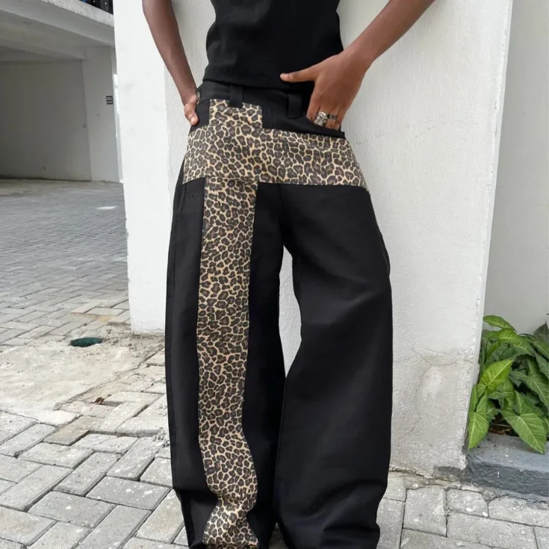 

YYAHAHAS 2025, корейские модные повседневные брюки с леопардовым принтом для уличных танцев, универсальные женские широкие брюки, женская одежда