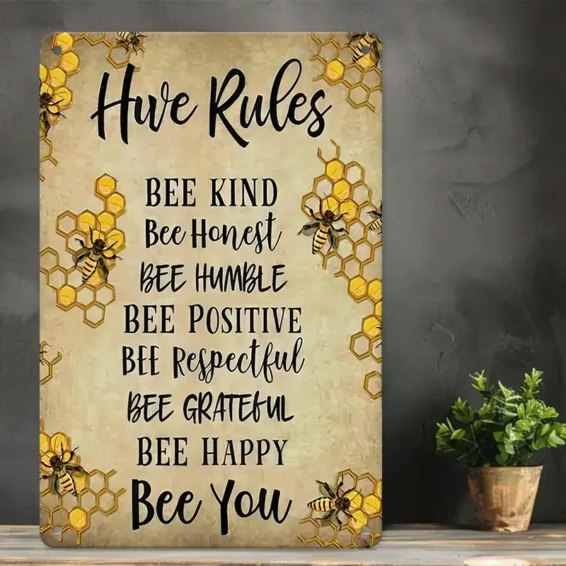 Décoration murale avec citation motivante « Bee Honest » et motif floral rustique en nid d'abeille, décoration de jardin, panneau vintage abeille, décoration abeille miellée