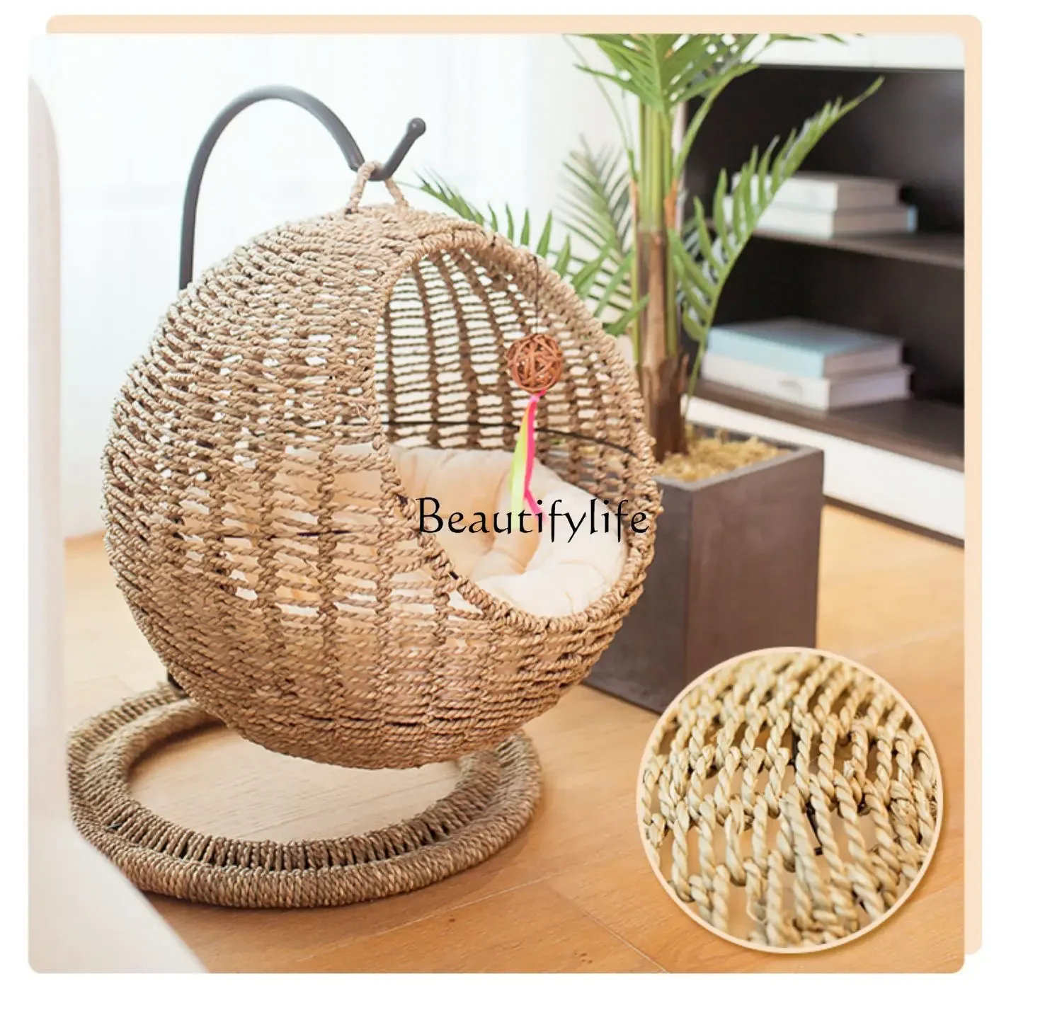 2Rattan cat nest hanging basket semi-closed four-season universal removable and washable pet supplies cat bed villa