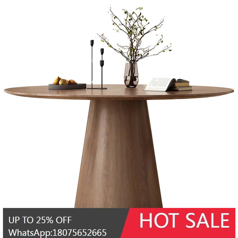 Mesa de comedor redonda de nogal italiano LYN, mesa redonda para el hogar, mesa de comedor premium