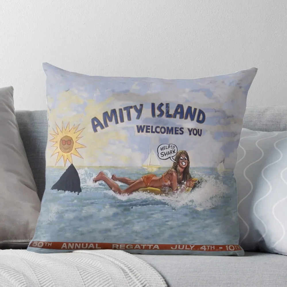 

Welcome To Amity Island Throw Pillow Decorative Sofa Cushion Embroidered Cushion Cover