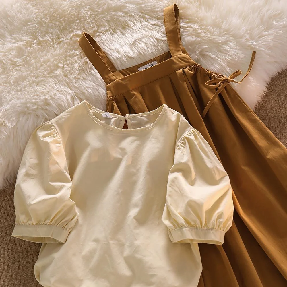 

plus Size Women's Korean Vintage Bubble Sve Overalls Loose Fit Two-Piece Set Spring Faion plus Size Clothing