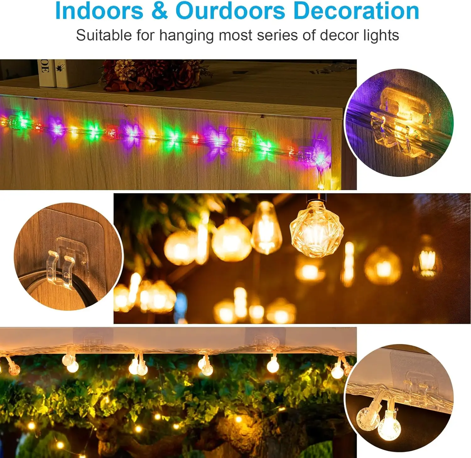 100 PCS Hooks for Outdoor String Lights Clips,Heavy Duty Cable Clips Hooks for Hanging Christmas Lights With Waterproof Adhesive #4