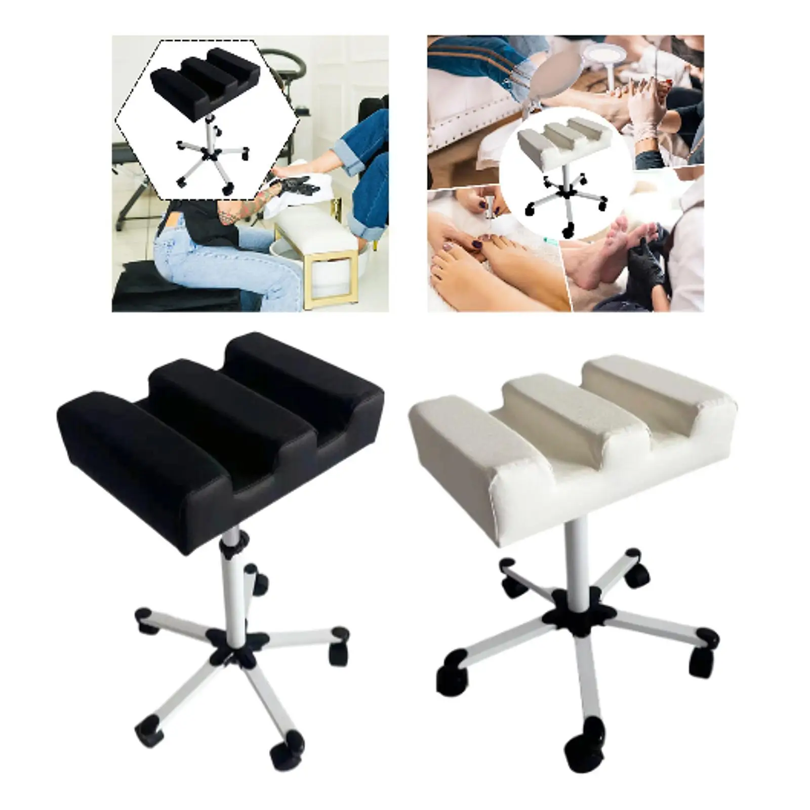 Pedicure Foot Rest Manicure Foot Stool Easy to Clean Multifunction Sturdy Adjustable Height with Rolling Casters for