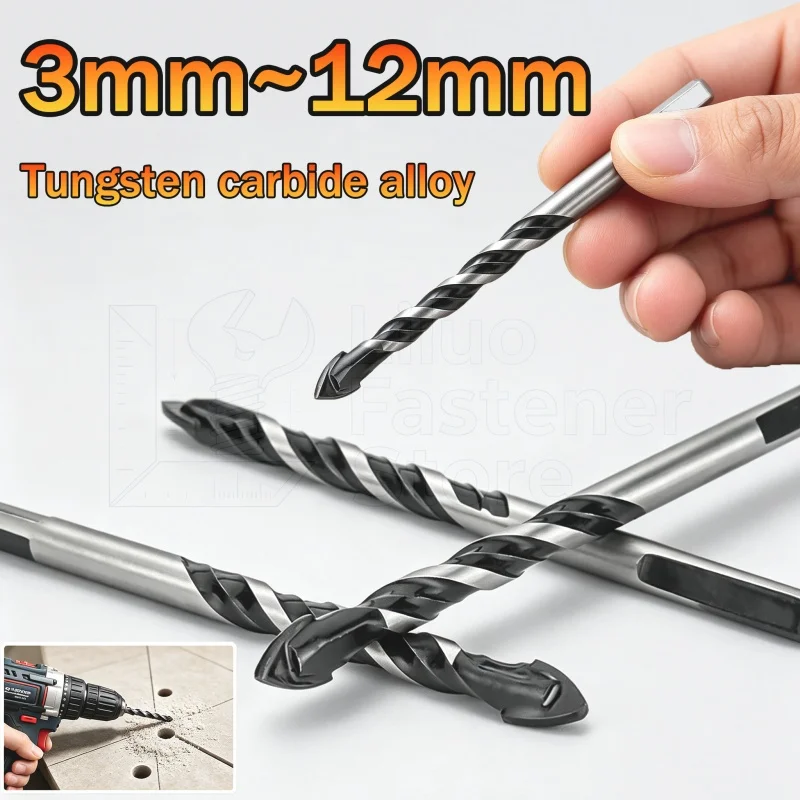Multipurpose Triangle Shank Carbide Drill Bit 3-12mm Diameter for Glass Tile Concrete Wall and Brick Drilling Application