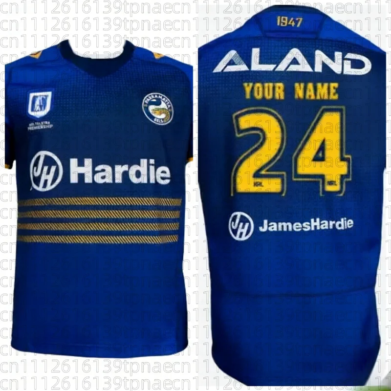 2026 Sommer Parramatta Eels 1947 Heritage Atmungsaktives Trainings-Trikot! Blau-gelb gestreiftes Unisex-T-Shirt für Familien und Kinder – Detail 2