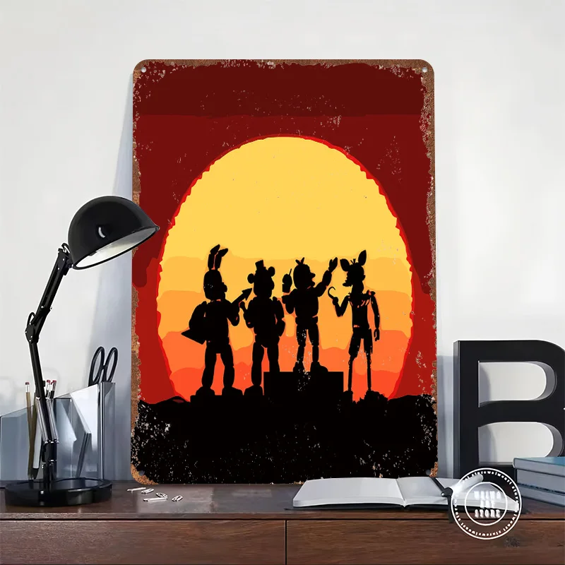 Five Nights At Freddy's Sunset Silhouette Poster Customized Wall Art Vintage Metal Signs Retro Tin Plaque for Man Cave House