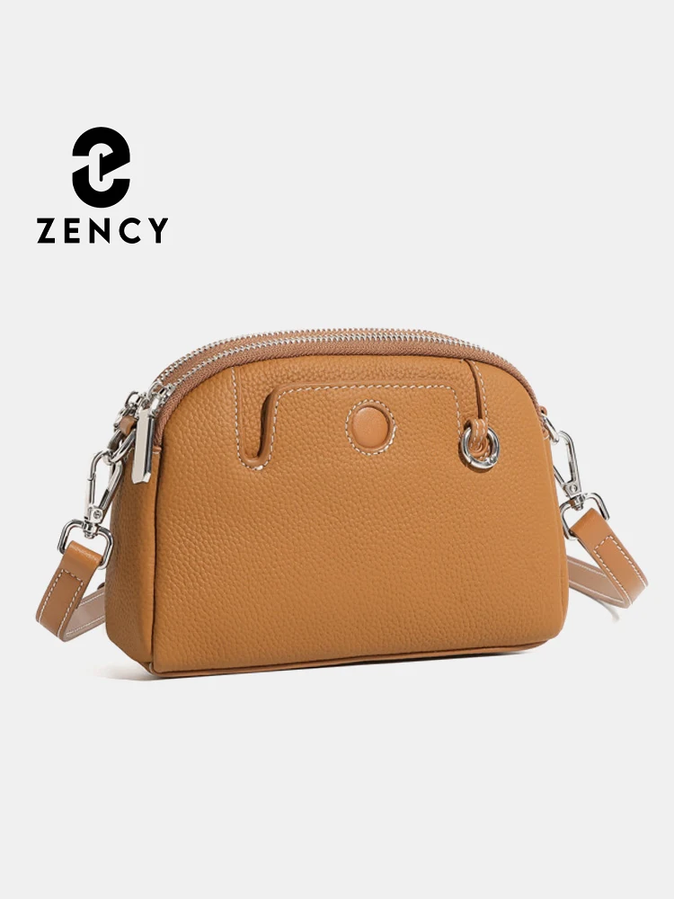Zency Genuine Leather Women Purse Casual Classic Brown Lady Shoulder Crossbody Black High Quality Leather Cowhide Phone Bag