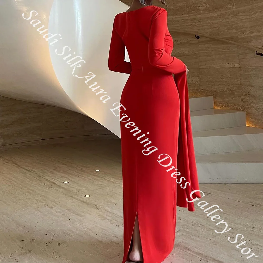 تخصيص طويلة الأكمام جيرسي مضيئة الأكمام س الرقبة الطابق طول فستان سهرة مستقيم الشق الخلفي زيبر الظهر رشيقة صور كولو #4