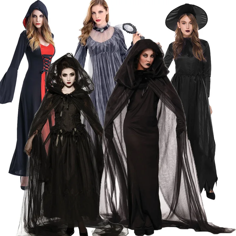 Disfraz de Vampiresa para Halloween, Vestido Largo de Bruja, Disfraces de Vampiro para Mujer, Disfraces de Terror, Fantasma, Zombie, Esqueleto, Novia Cadáver
