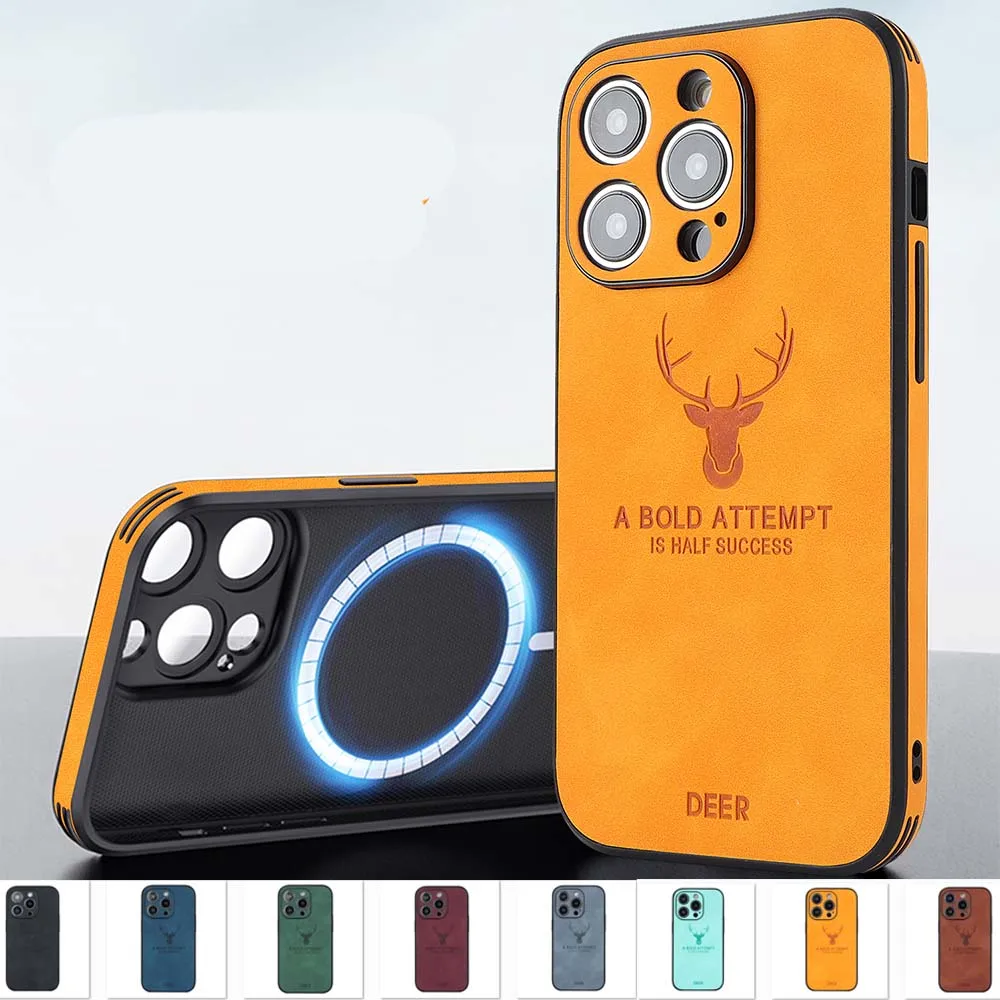 כיסוי עם דוגמת צבי מגנטי עבור iPhone 16 15 14 13 12 11 Pro Max Plus עבור Magsafe Skin Feel PU עור PC TPU כיסוי בעל עמידות בפני זעזועים