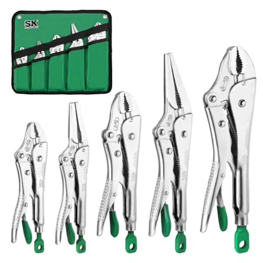 

5-Piece Locking Pliers Set Long Nose and Curved Jaw Locking Pliers Premium CR-V Construction Ergonomic Anti-slip Handle Ideal f