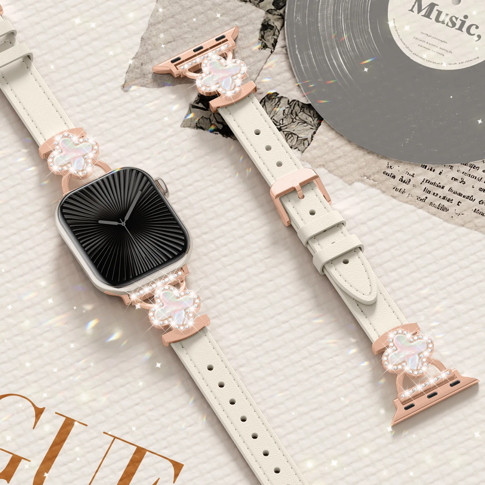 22 ミリメートル 20 ミリメートルストラップ apple watch バンドシリーズ 10 42 ミリメートル 46 ミリメートル女性 diomand ケース + ストラップ革美容ブレスレット apple watch 10 バンド