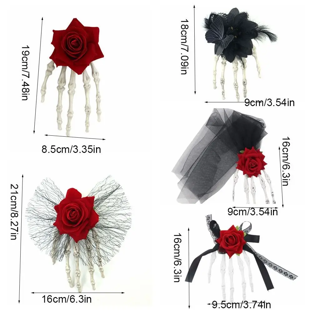 布製ゴースト爪ヘアクリップ スケルトンコスプレ用品 スケルトンハンドローズヘアピン フラワーハロウィンおもちゃ ハロウィンヘッドウェア 女の子用