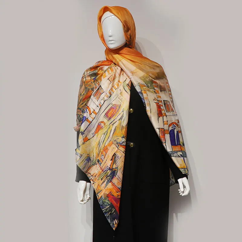 French Style New Versatile Silk Square Scarf Double-Sided Heterochromatic Hand-Rolled Fashion Shawl Silk Wool Scarf