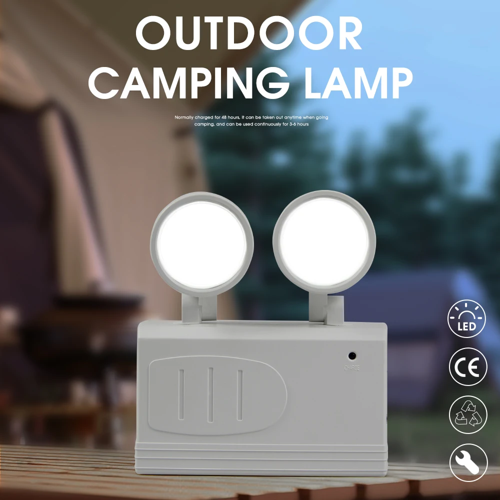 Lampu Darurat Dua Kepala Lampu Pemadam Kebakaran Terpasang Di Dinding Putar Lampu Evakuasi Darurat Lampu Berkemah LED Dapat Diisi Ulang