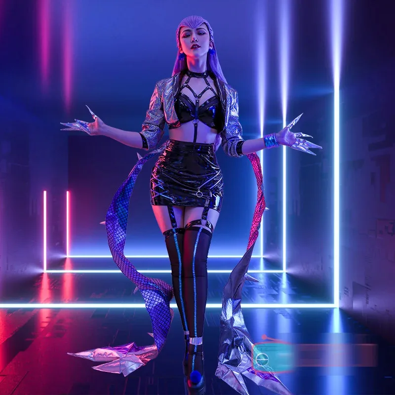 لعبة LOL cos Evelynn All Out KDA زي الغناء بالليزر للنساء مجموعة كاملة من أزياء الفريق التنكرية