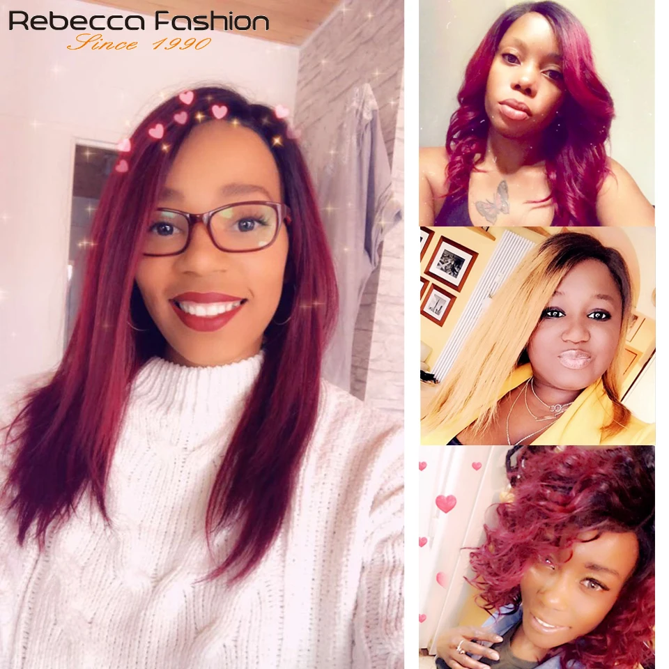 

Кружевные парики Rebecca, 16 дюймов, длинные, омбре, красно-бордовые, прямые, осенний коричневый оттенок, 100% натуральные волосы с детским волосом, распродажа по сниженным ценам