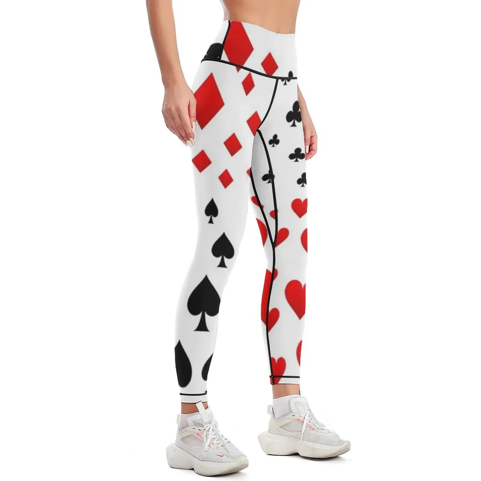 DECORATIVERED& BLACK PLAYING CARDS ART Leggings legging gym sports tennis for Women's trousers Women sports Womens Leggings