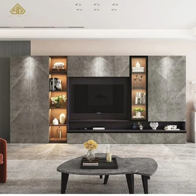 Modern Luxury 65-75 Inch Electric LED Light Fireplace TV Cabinet Luxury Wooden Panel for Living Room and Hotels