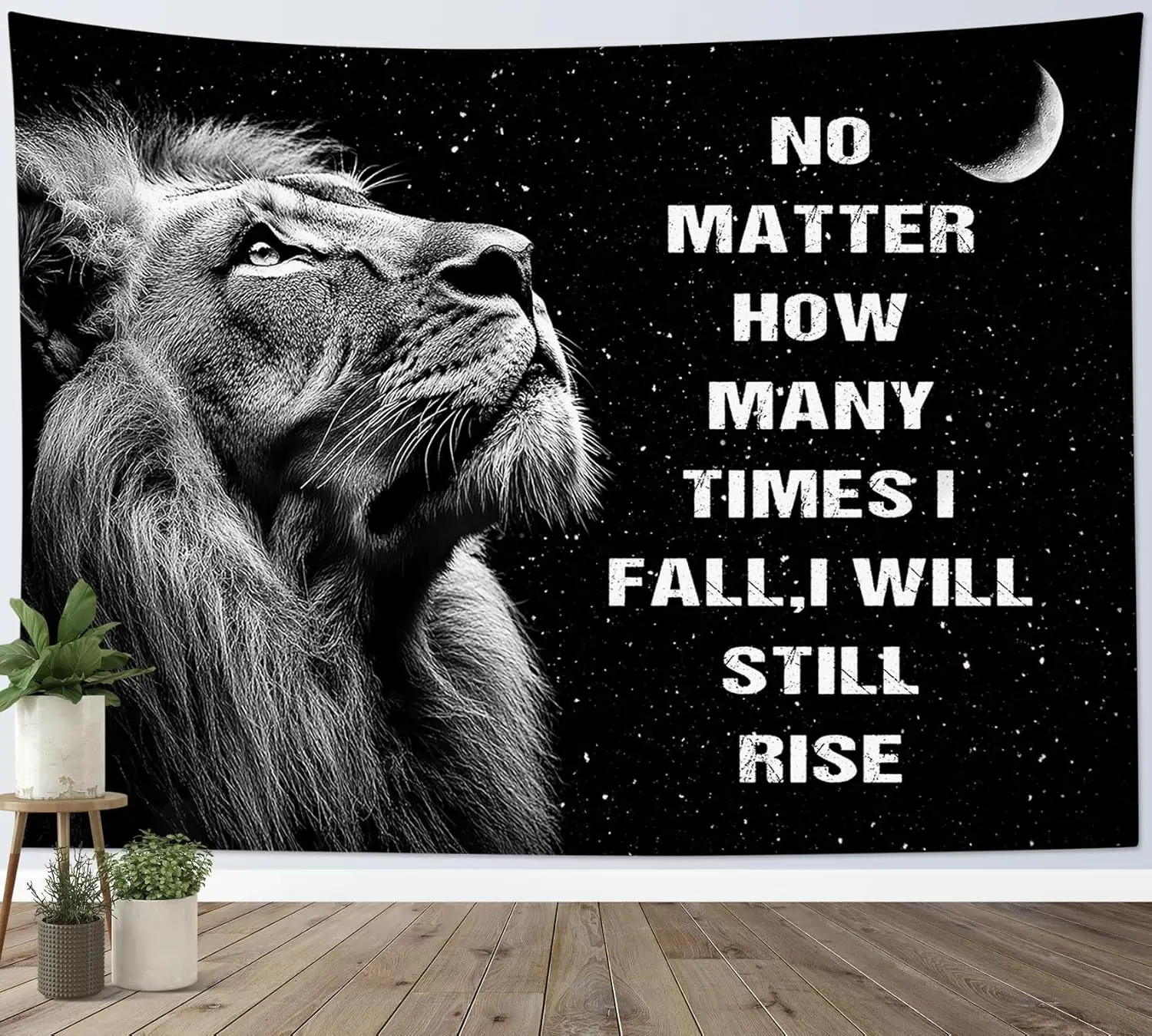 Black and White Lion Tapestry Wall Hanging Wild Animal Lion and Inspirational Quotes Wall Art Space Galaxy Tapestry for Bedroom