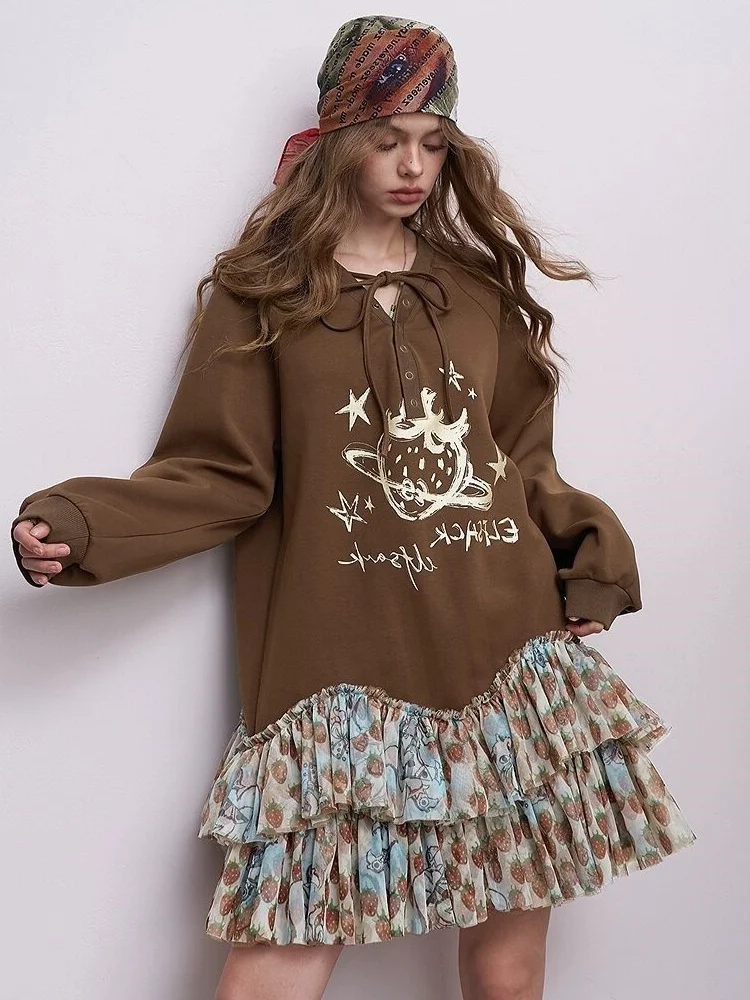 Primavera Autunno 2025 Fata Lunga Sve Stberry Lamina d'oro Net Dr Abbigliamento donna Nuovo design a mosaico Riduzione dell'età Top Trendy