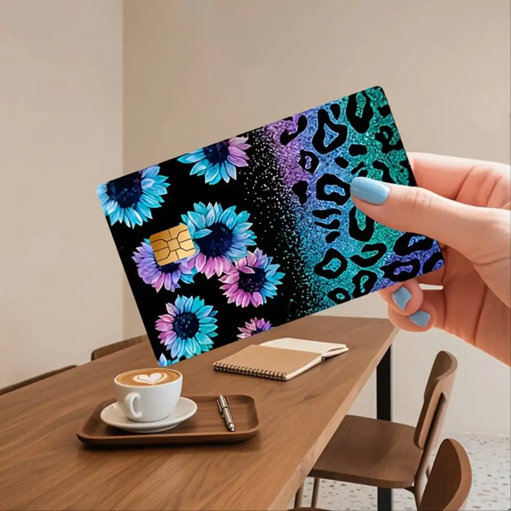Leopard Sunflower Gradient Credit Card Sticker Bubble Free Premium PVC Decal For EBT Transit Key Credit Debit Bank Cards