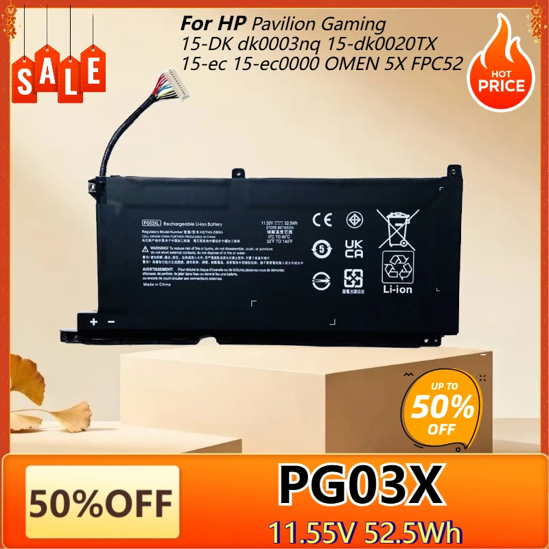 

PG03XL 52,5 Втч аккумулятор для ноутбука HP Pavilion Gaming 15-DK 15-ec 16-a0000 OMEN 5X FPC52 5/6Max TPN-C141 TPN-Q229 TPN-Q241