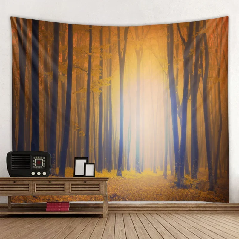 Misty Forest Tapestry Psychedelic Tapestry Travel Camping Mat Landscape Yoga Mat Sleeping Mat Beach Blanket Bohemian Decoration