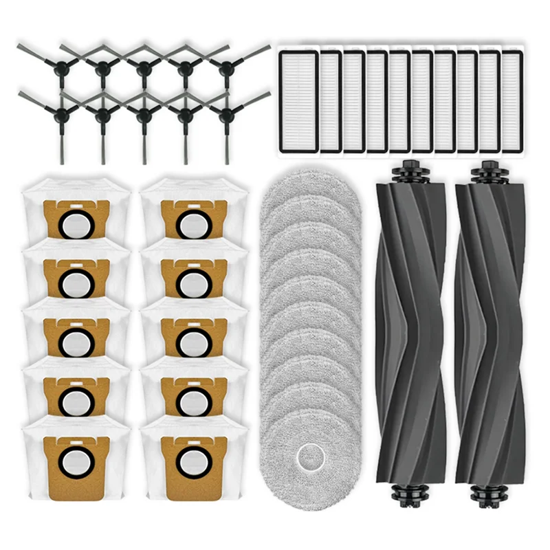 Kit de acessórios AT28 para Dreame Bot L20 Ultra/L30 Ultra/X20 Pro-Escova lateral principal, pano de esfregão, filtro Hepa, sacos de pó