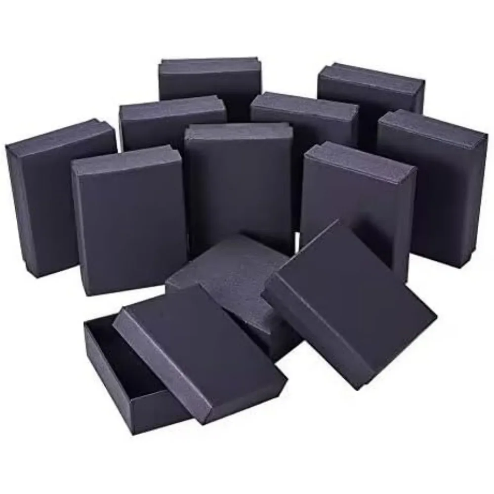 12 Pcs Black Rectangle Jewelry Box 3.5x2.8x1.2 Cardboard Jewelry Boxes with Cardboard Ring Boxes for Christmas Gift Packaging