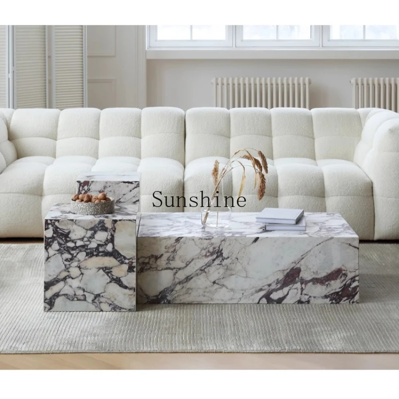 

Natural marble Italian minimalist villa large flat high-end luxury stone coffee table combination