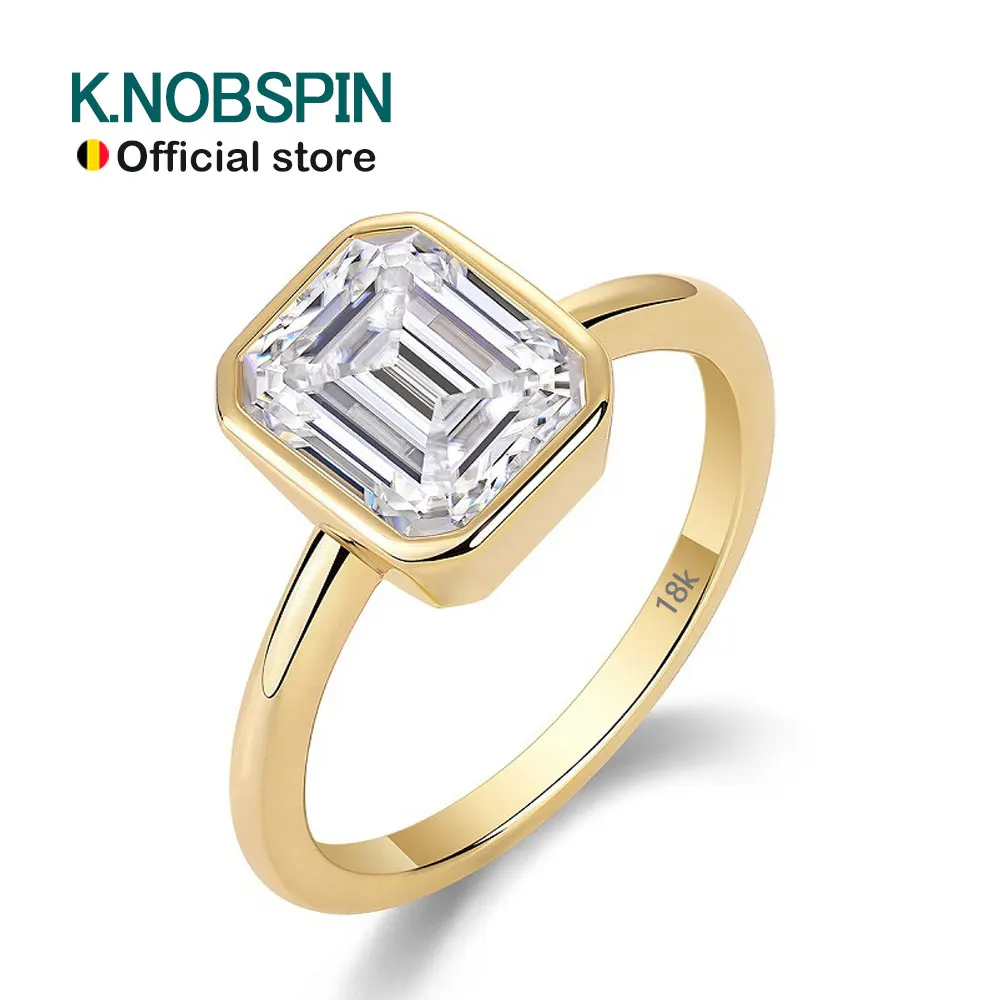 KNOBSPIN GRA Certified 3CT Emerald Moissanite Rings for Women 18k White Gold Jewelry Sterling Silver s925 Wedding Diamond Ring