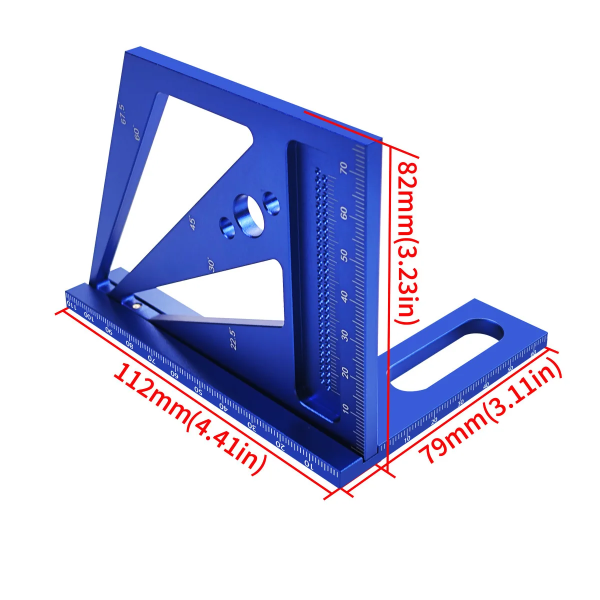 Aluminum Alloy Square Ruler Protractor 22.5/30/45/60/67.5/90 Degree Multi-Angle 3D Measuring Ruler Layout Tool for Carpenter