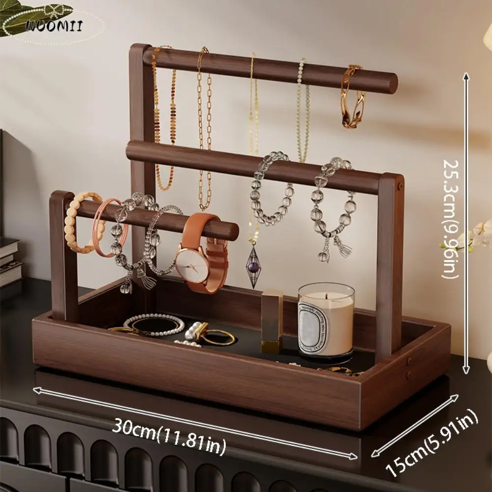 

Solid Wood Jewelry Stand Large Size Multi-Layer Design Ring Earring Necklace Display Retro Style Wooden Material