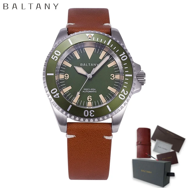Baltany ساعة أزياء رجالية فاخرة أوتوماتيكية ميكانيكية على الطراز العسكري 42 ملم ساعات رياضية مضيئة من الكريستال الياقوت