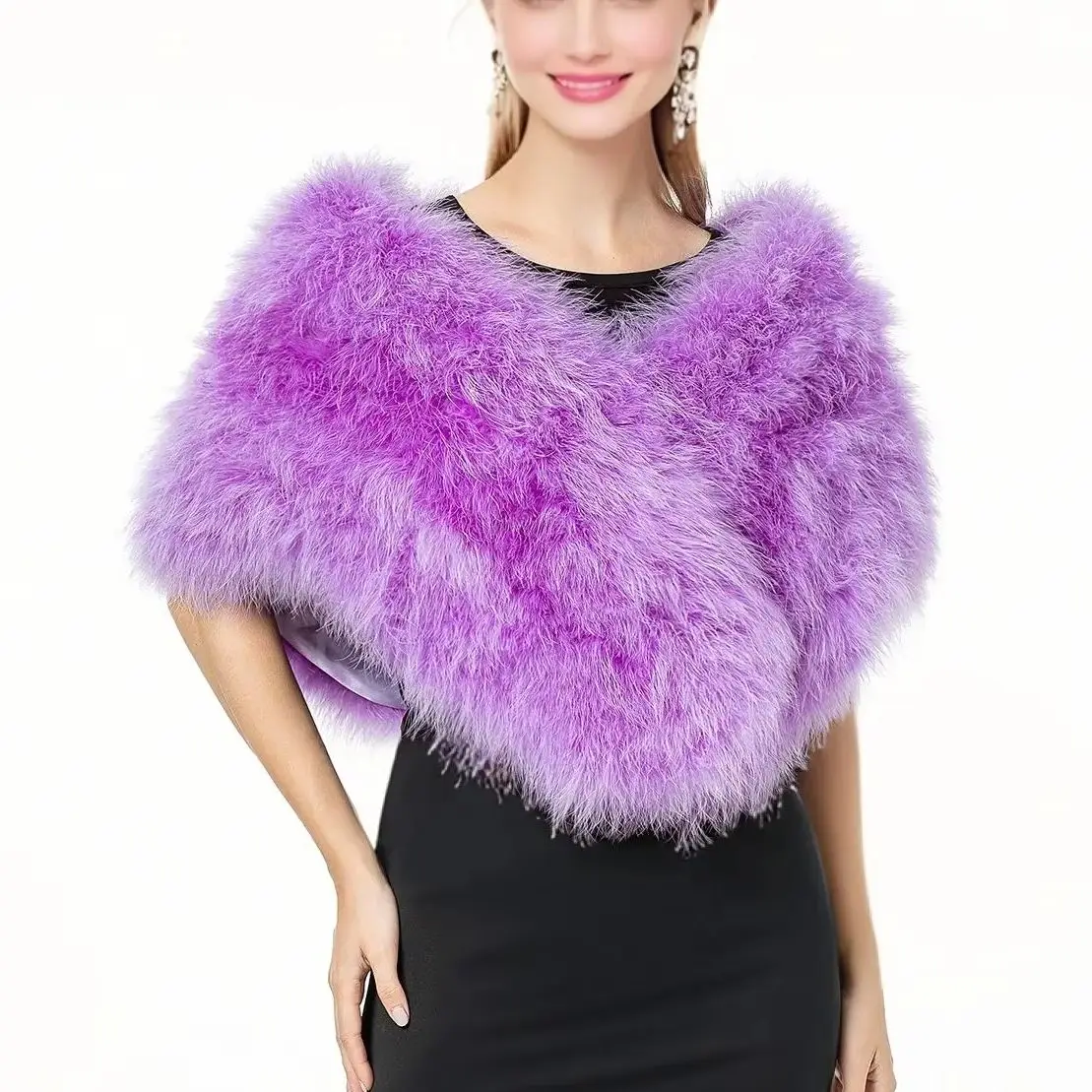Real Turkey Feather Shawl for Women Bride Wedding white cape furry B210922