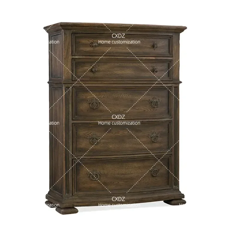 Retro Solid Wood Chest of Drawers Modern Simple Bedroom Storage Side Cabinet Beautiful Country Style Furniture for Home