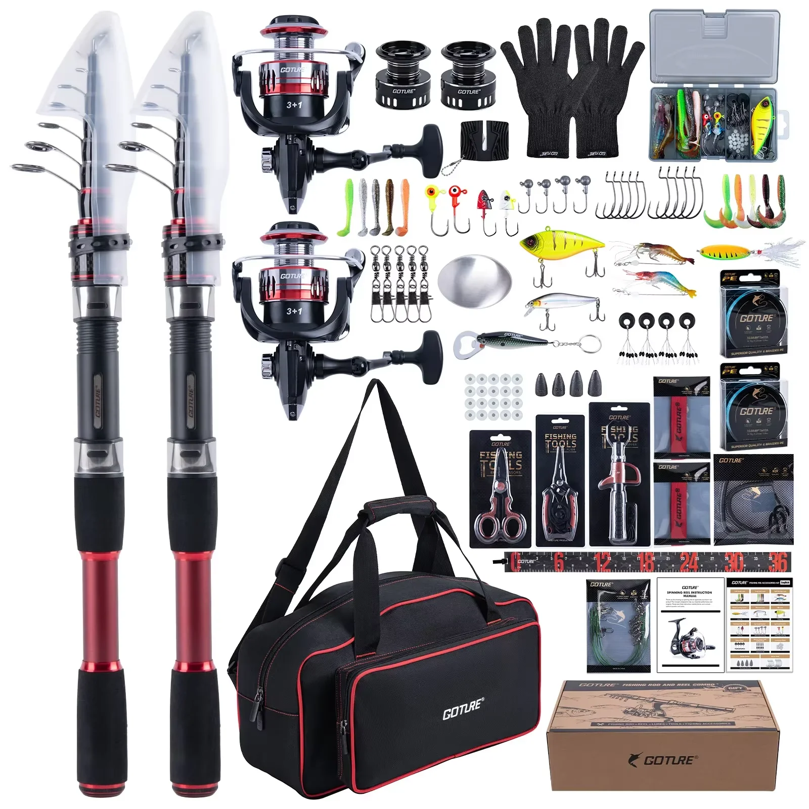 Goture 1.8M-2.7M Telescopic Fishing Rod Reel Combo Portable Fishing Tackle Kit,Lures Hooks Tools Storage Bag for Travel Angling