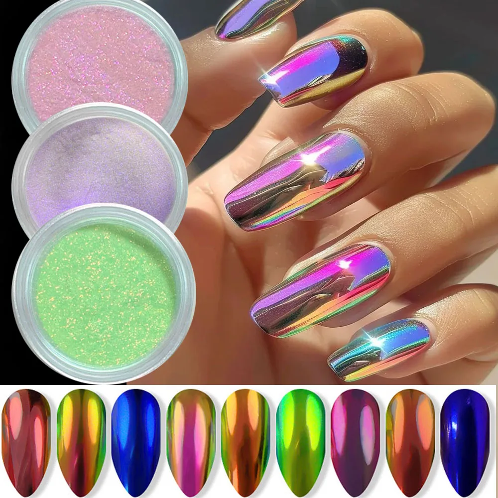 

1jar Хамелеон Аврора Волшебная зеркальная пудра для ногтей Русалка Блестящий лазерный пыль для ногтей для женщин Гель-лак Маникюрный порошок