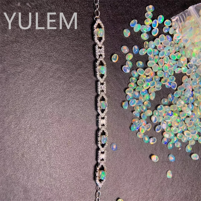 YULEM Natural Opal 3x4mm Simple Women Daily Opal Bracelet with Silver 925 Fine Jewery