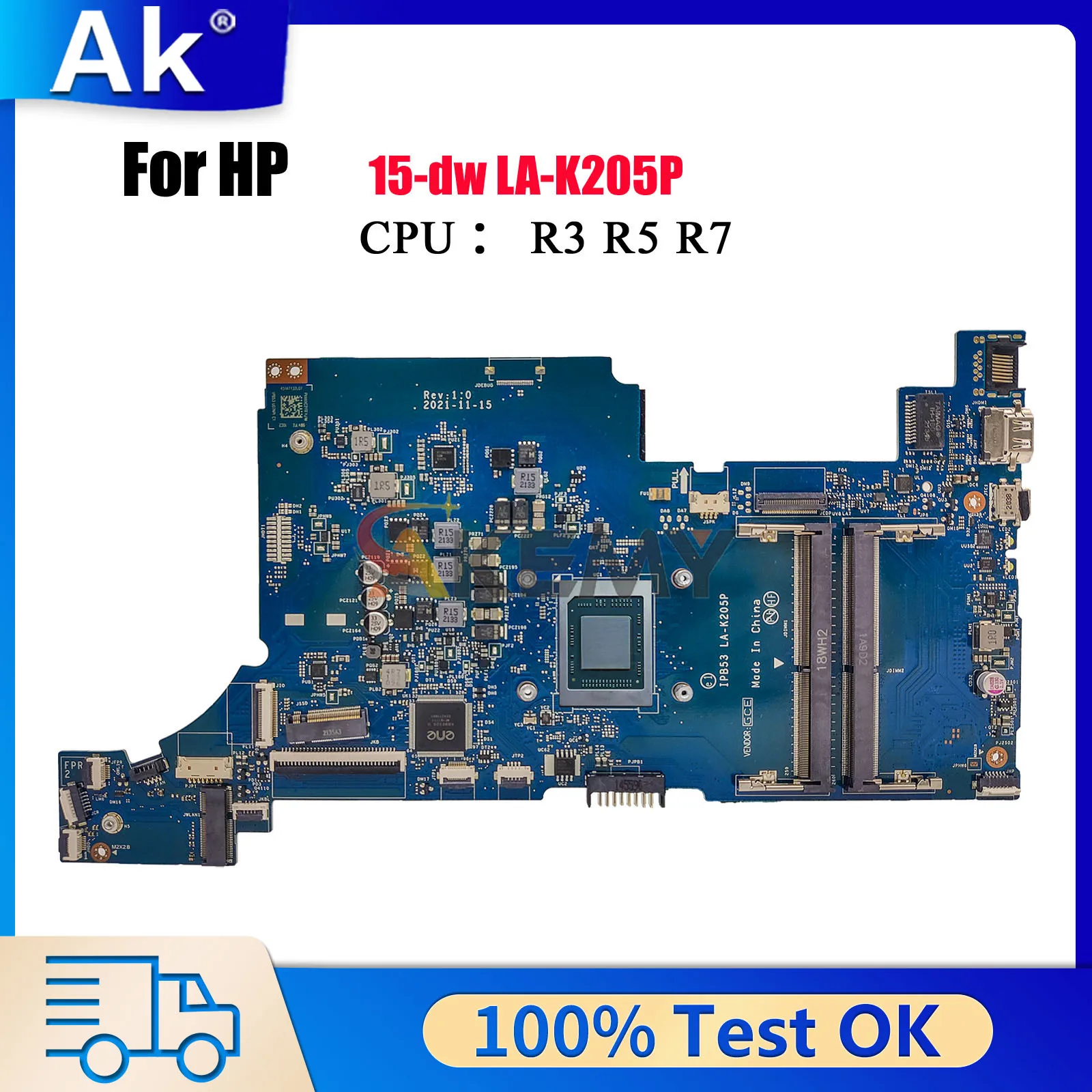 

LA-K205P для ноутбука HP 15-DW, материнская плата с процессором R3 R5 R7 DDR4, 100% полностью протестировано