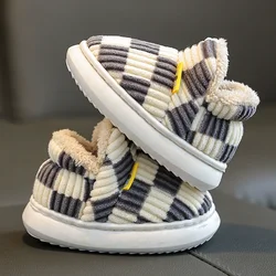 Winter Kids Baby Boys Girls Winter Slippers Checkered Non-Slip Home Indoors Shoes Fashion Warm Children Bedroom Shoes Slippers